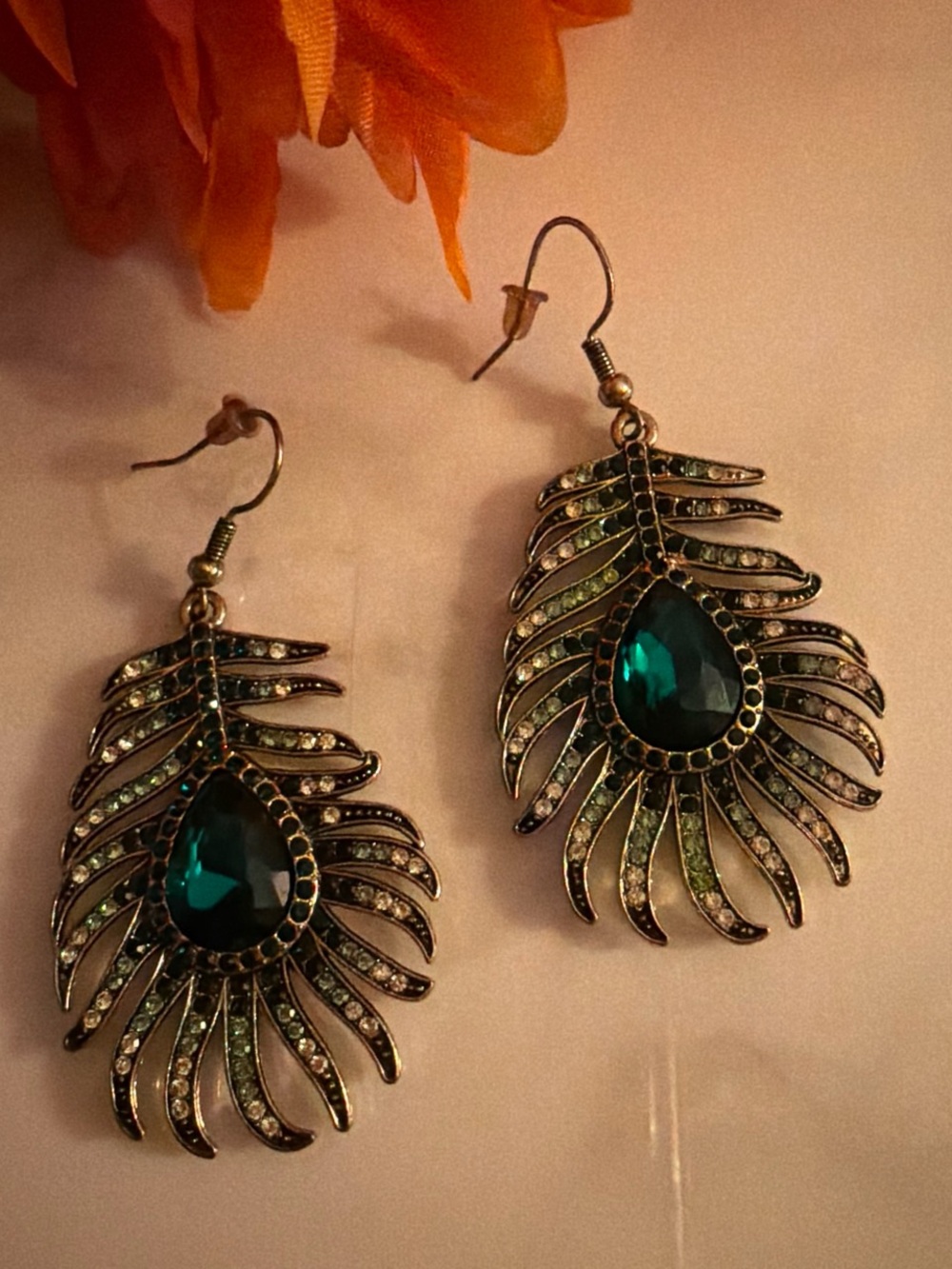 Rachel Zoe Emerald Teardrop Feather Earrings